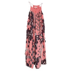 Chloe Silk Chiffon Feather Appliqué Embellished Maxi Dress