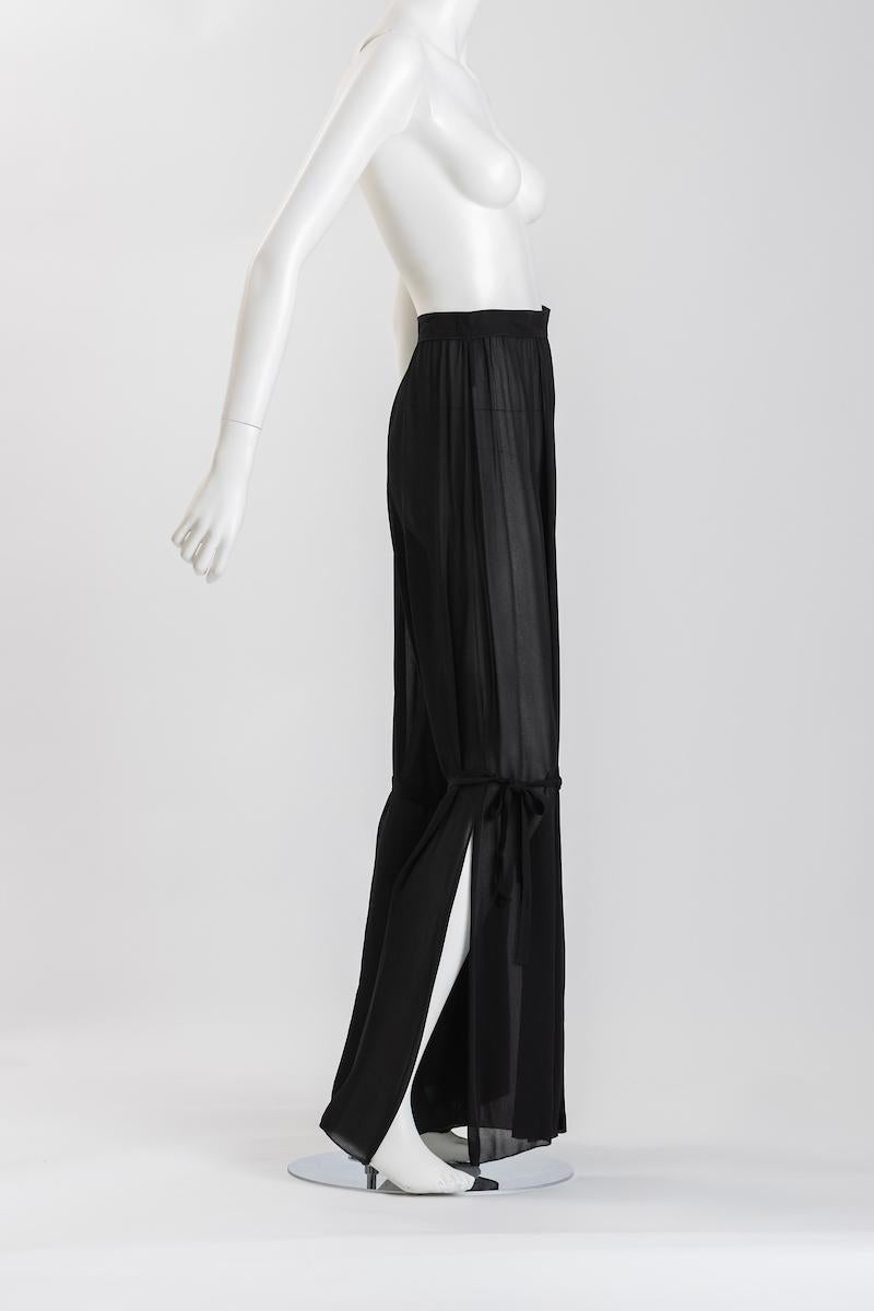 Karl Lagerfeld for Chloe Black Silk Chiffon Palazzo Pants With Ribbon Ties  In Good Condition In New York, NY