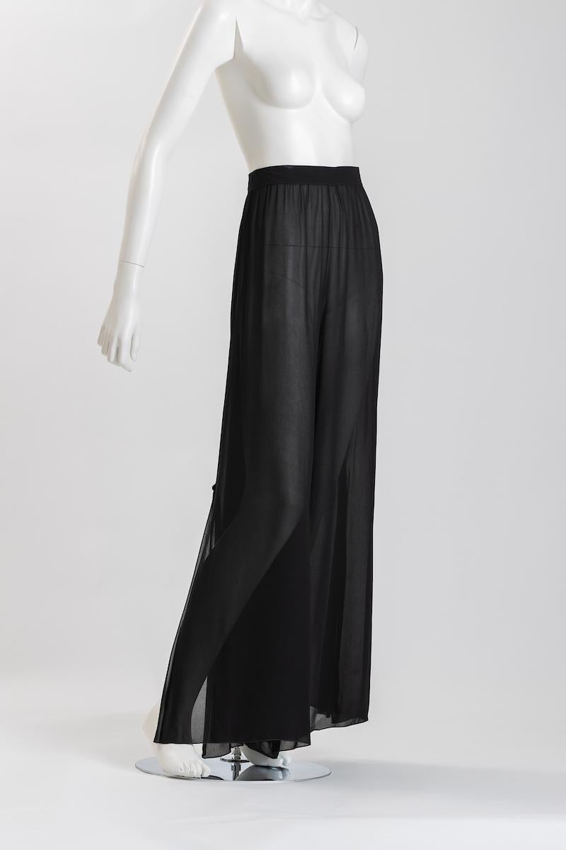 Women's Karl Lagerfeld for Chloe Black Silk Chiffon Palazzo Pants With Ribbon Ties 
