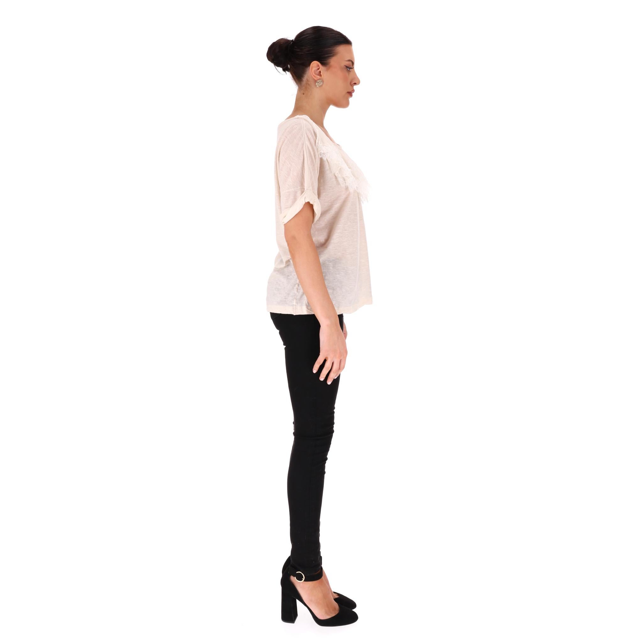 Blanc Chloe - Top en dentelle et perles en soie, lin et coton mélangés en vente
