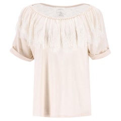 Top Chloe de seda, lino y algodón con detalle de encaje y perlas