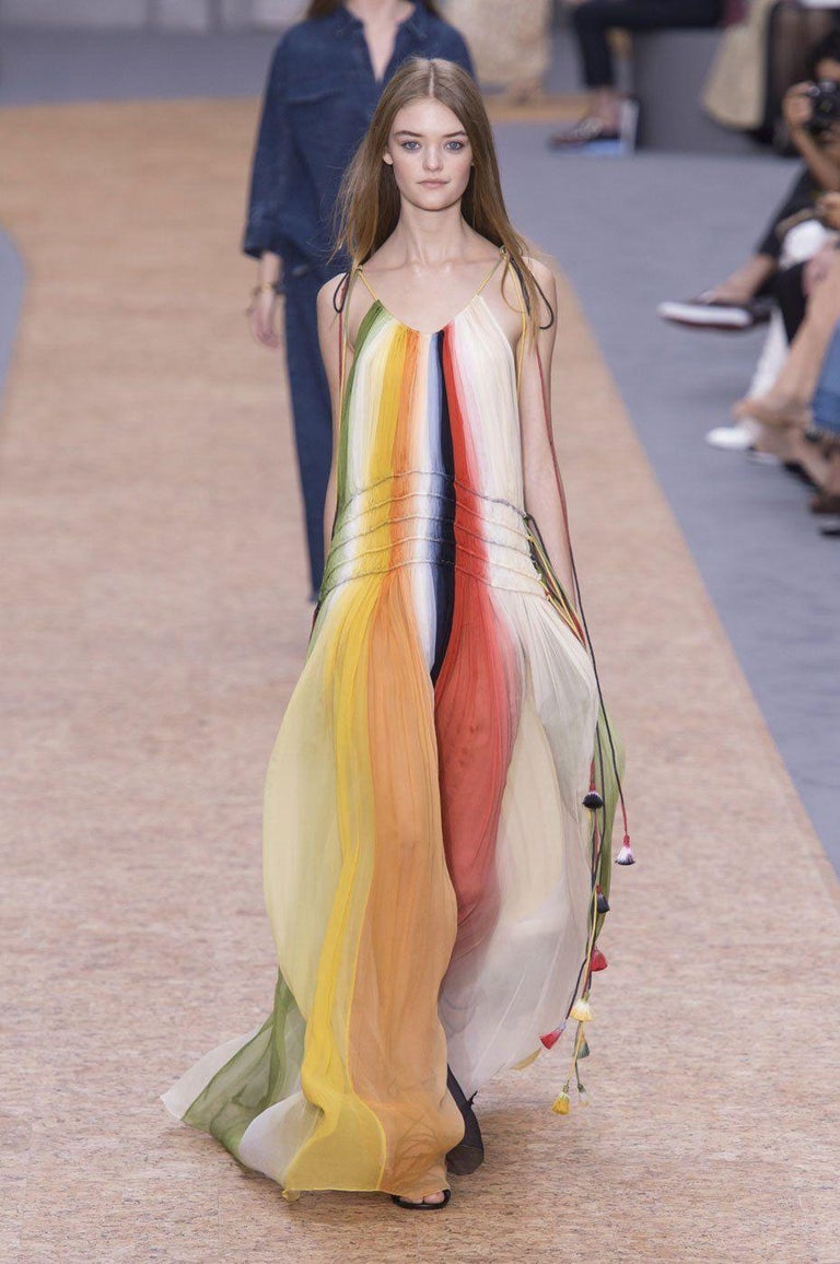 Chloe Silk Rainbow Off Shoulders Baby Doll Dress S/S 2016