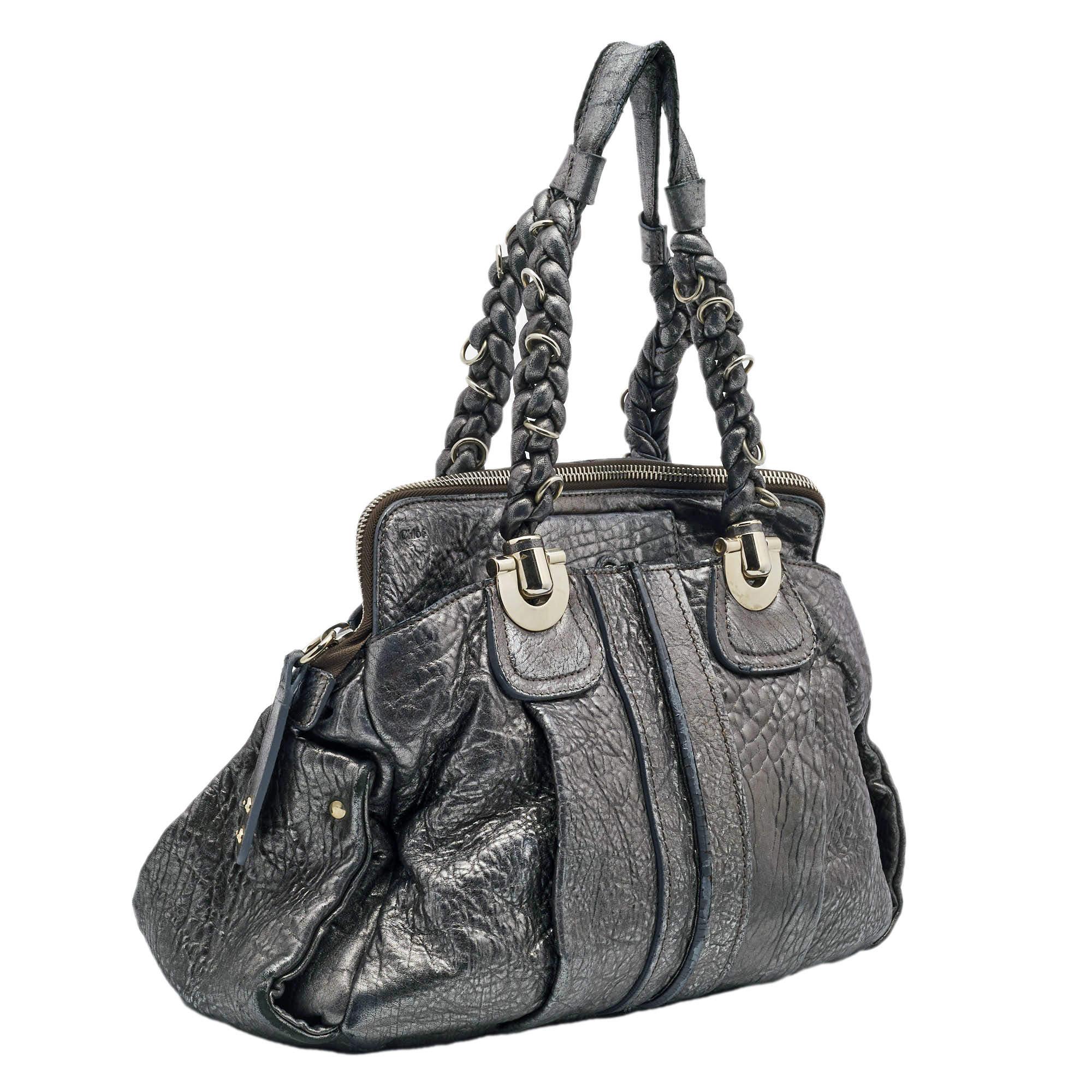 Chloe Silver Leather Heloise Satchel For Sale 4