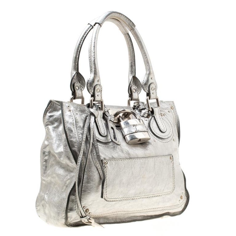 Chloe Silver Leather Paddington Tote For Sale at 1stDibs