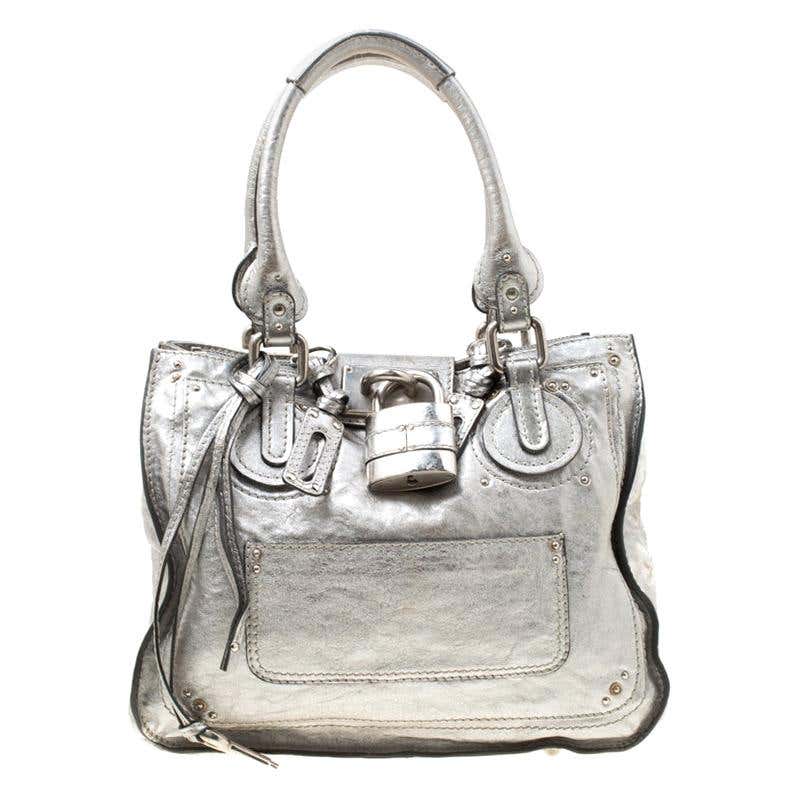 Chloe Silver Leather Paddington Tote For Sale at 1stDibs