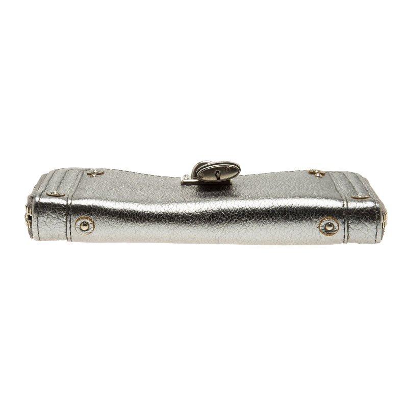 Silberne Paddington-Brieftasche aus Leder mit Reißverschluss Damen