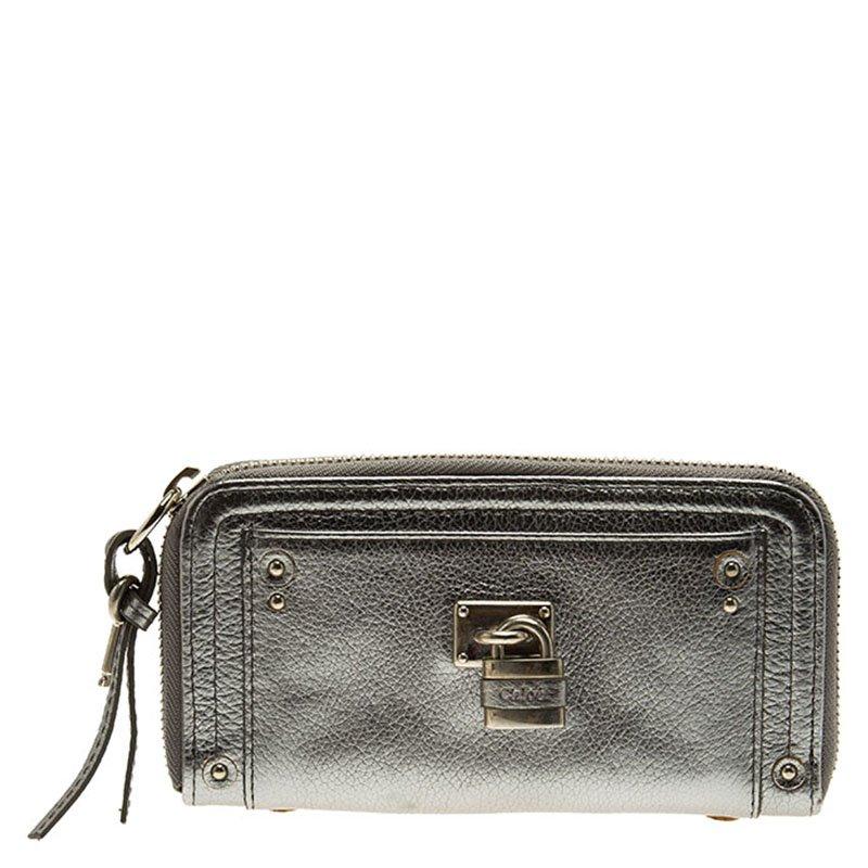 Chloe Silver Leather Zip Around Paddington Wallet