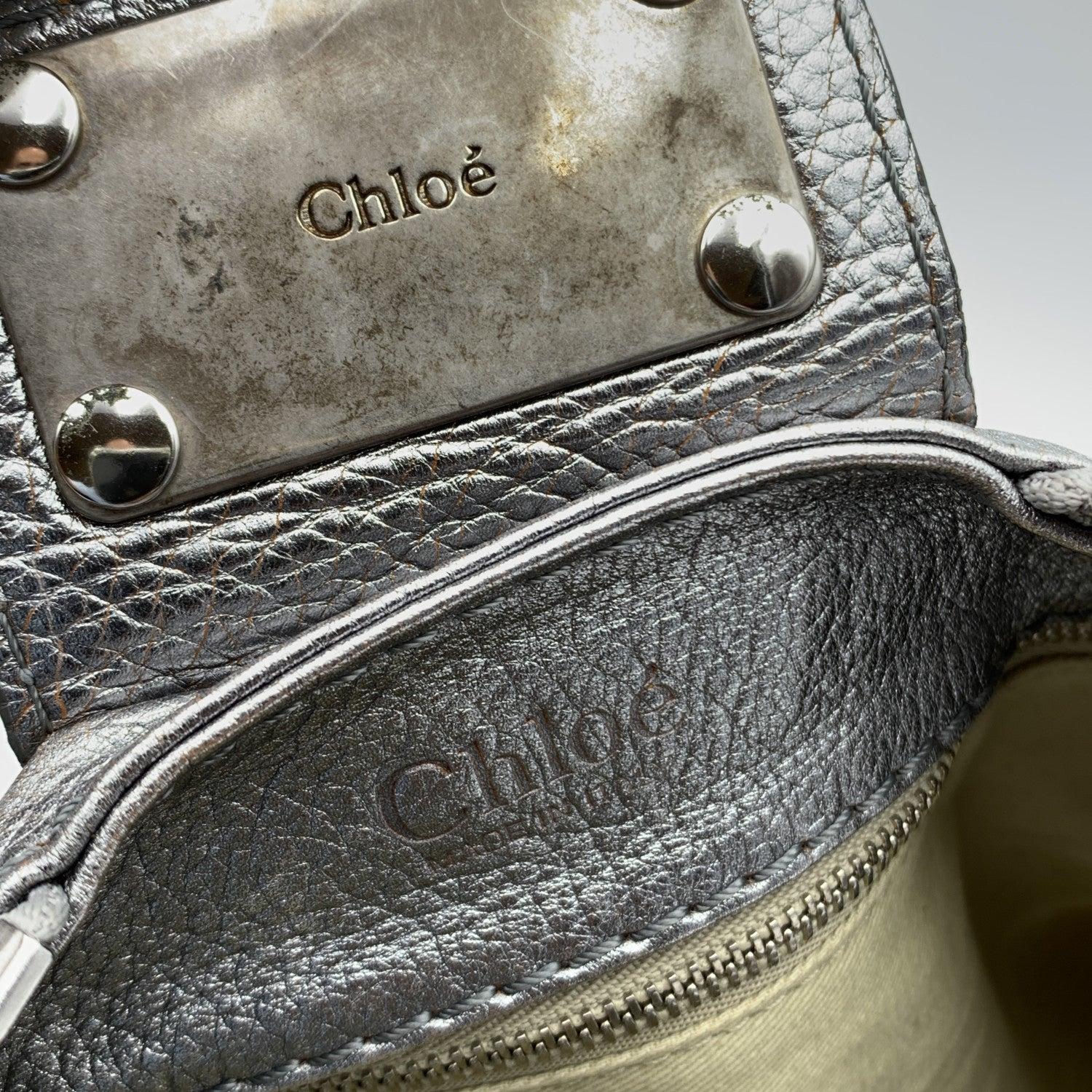 Women's or Men's Chloe Silver Metal Leather Paddington Tote Bag Satchel Handbag
