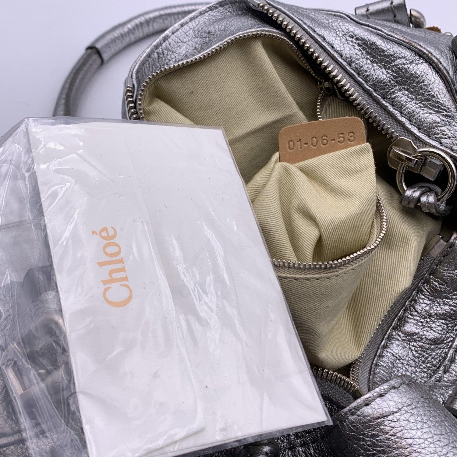 Chloe Silver Metal Leather Paddington Tote Bag Satchel Handbag 1