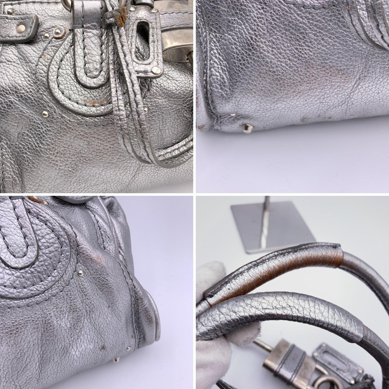 Chloe Silver Metal Leather Paddington Tote Bag Satchel Handbag 2