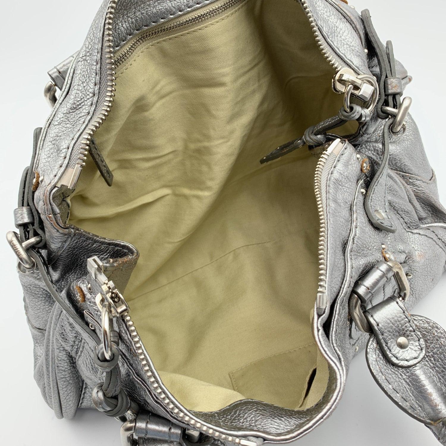 Chloe Silver Metal Leather Paddington Tote Bag Satchel Handbag 3