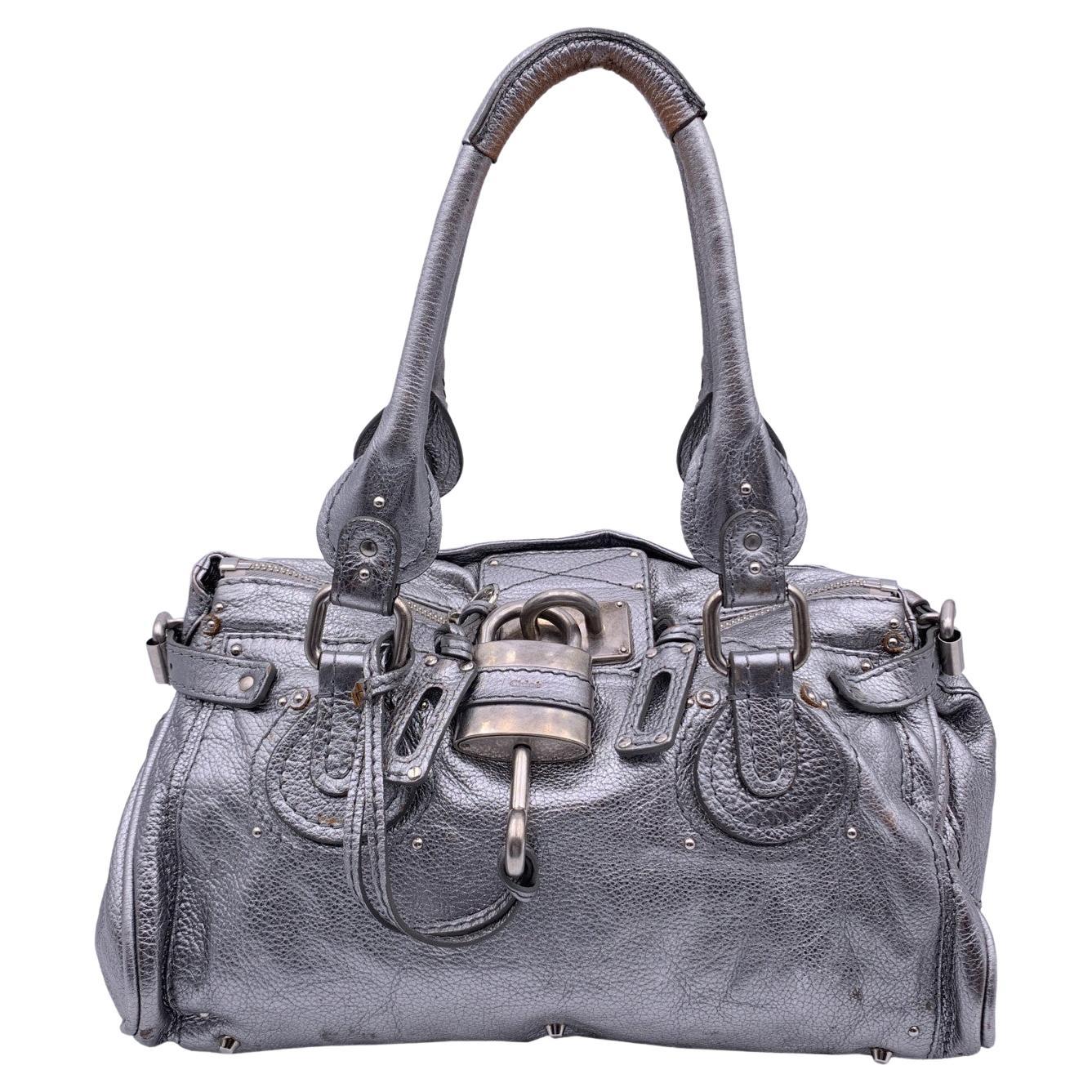 Chloe Silver Metal Leather Paddington Tote Bag Satchel Handbag