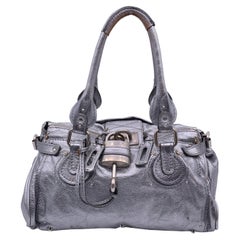 Chloe Silber Metall Leder Paddington Tote Tasche Satchel Handtasche