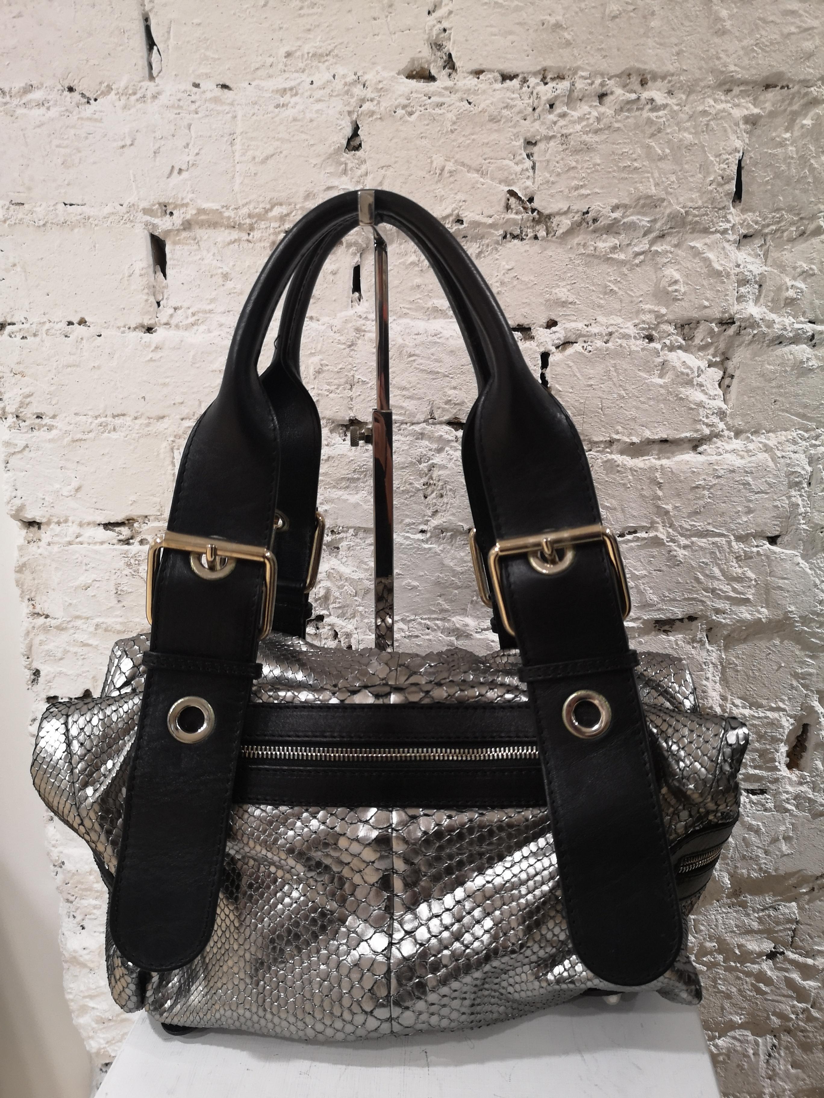 Chloè silver python skin black leather handbag 7