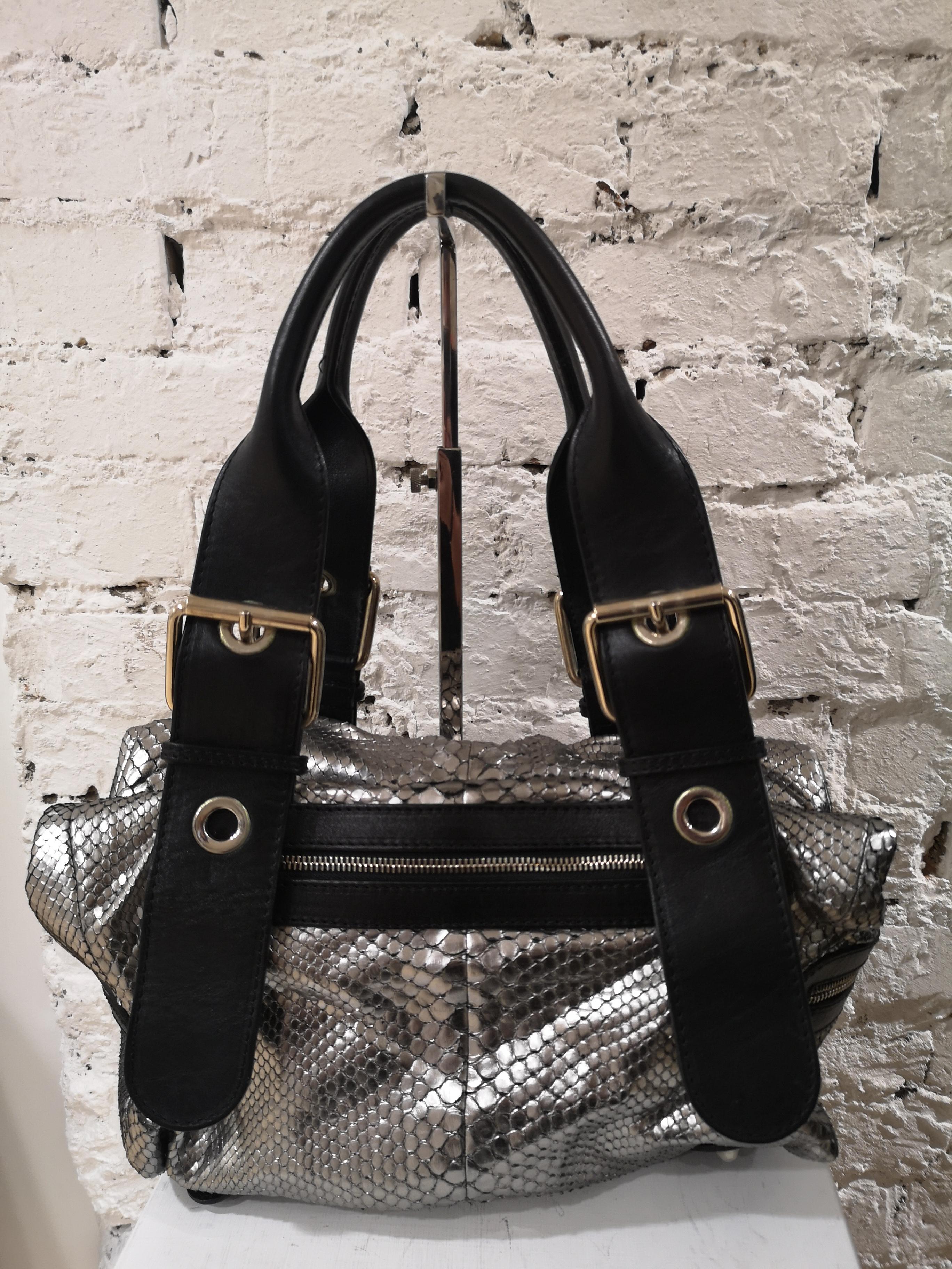 Chloè silver python skin black leather handbag 8