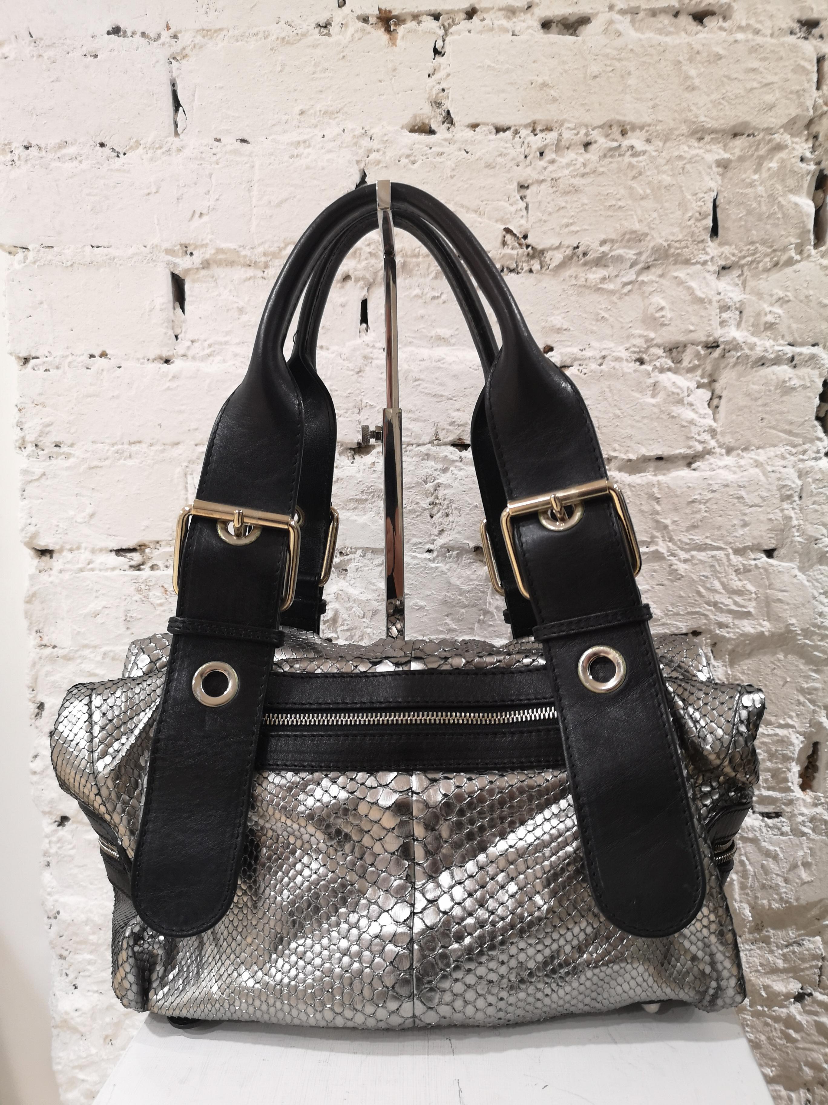 Chloè silver python skin black leather handbag 9