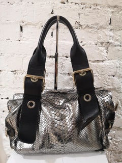 Chloè silver python skin black leather handbag