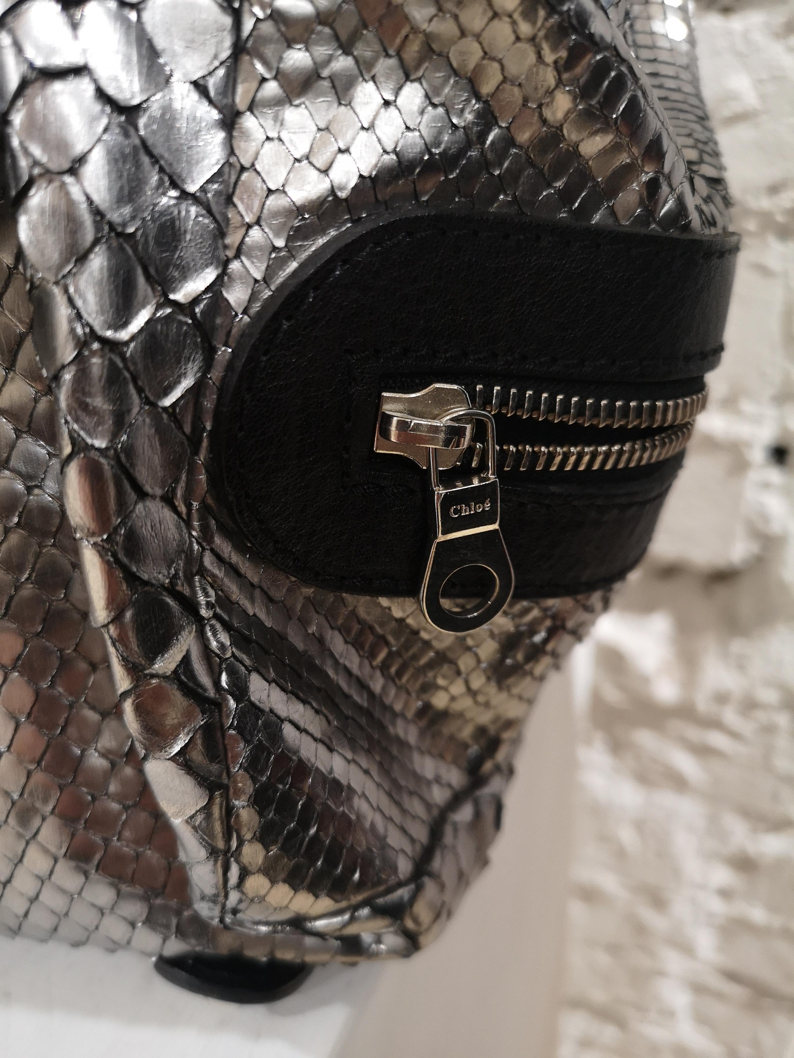 Black Chloè silver python skin black leather handbag