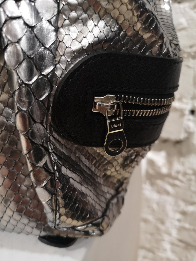 Silver Python Handbgs Chloè silver python skin black leather handbag at 1stDibs | chloe marcie