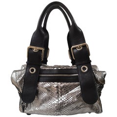 Chloè silver python skin black leather handbag