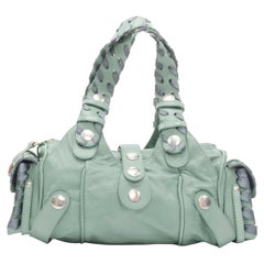 CHLOE Silverado aqua green leather ribbon whipstitch studded bag