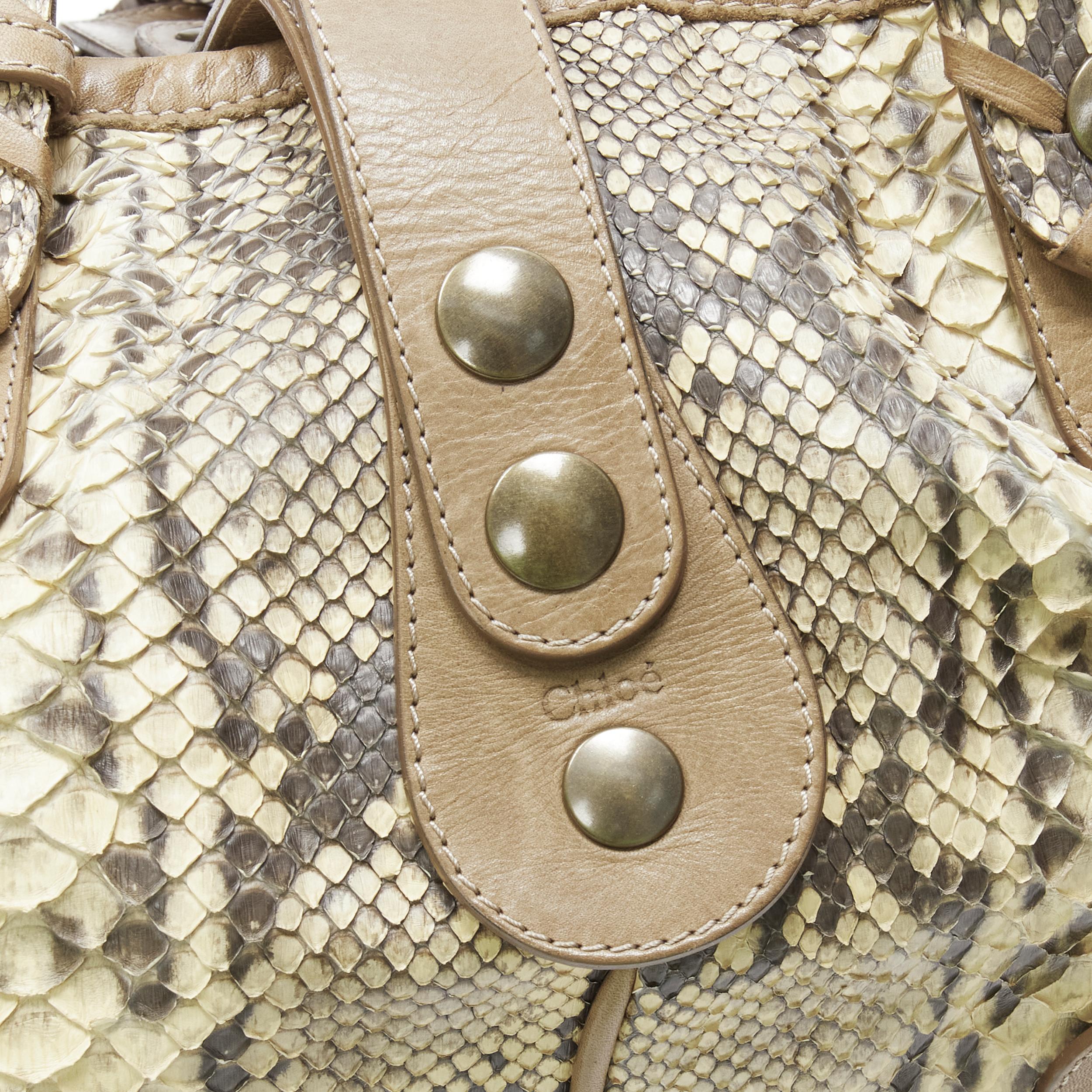 Women's CHLOE Silverado scaled leather whipstitch leather trim gold button satchel bag
