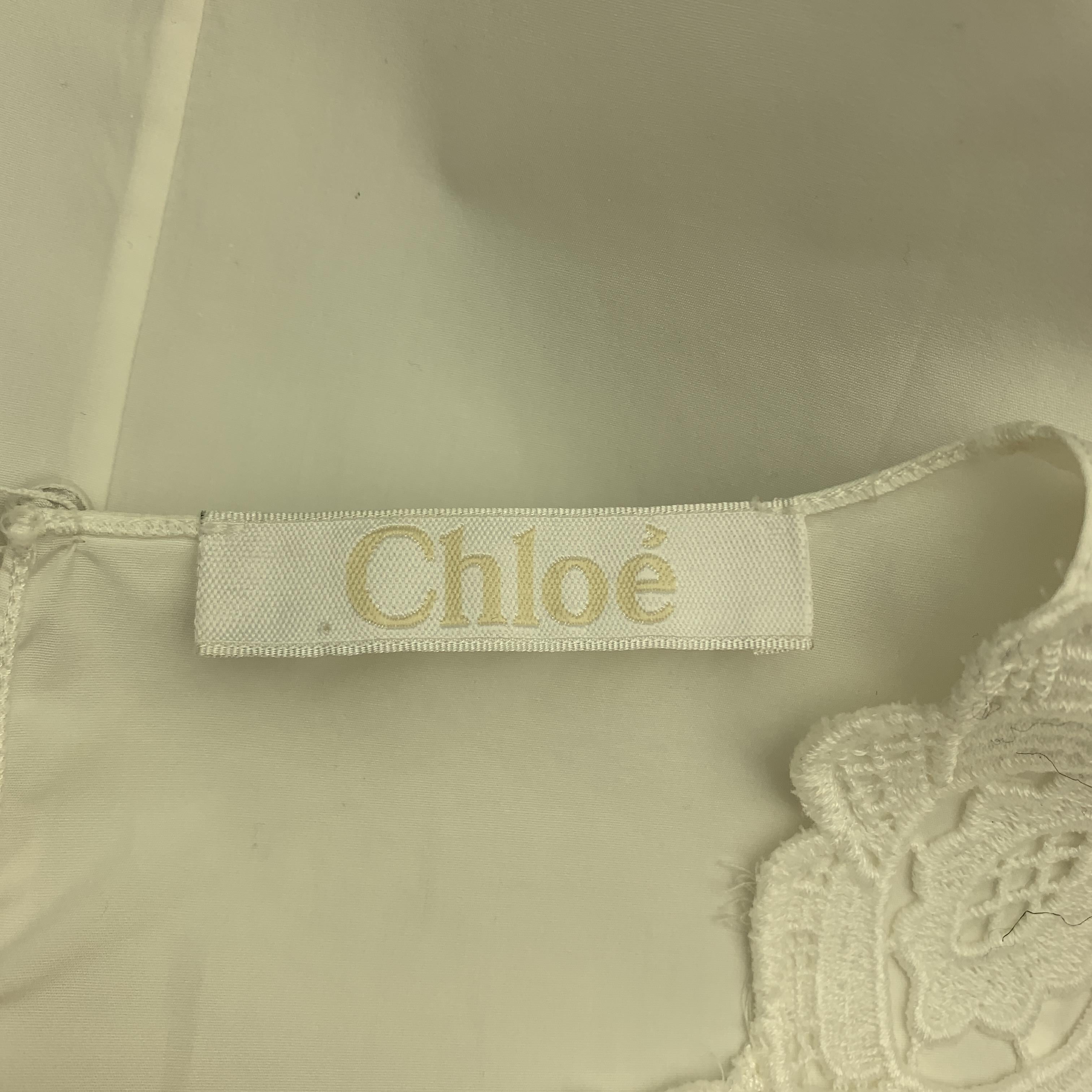 CHLOE Size 10 White Cotton Lace Trim Ruffle Sleeve Blouse 1