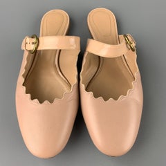 CHLOE Taille 10.5 Nude Patent Patent Leather Scallop Edge Flats