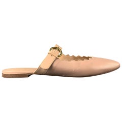 CHLOE Taille 10.5 Nude Patent Patent Leather Scallop Edge Flats