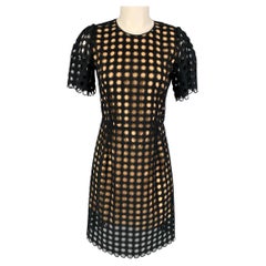 CHLOE Größe 2 Schwarz Beige Baumwolle Polyester Cut Out Kurzarmkleid
