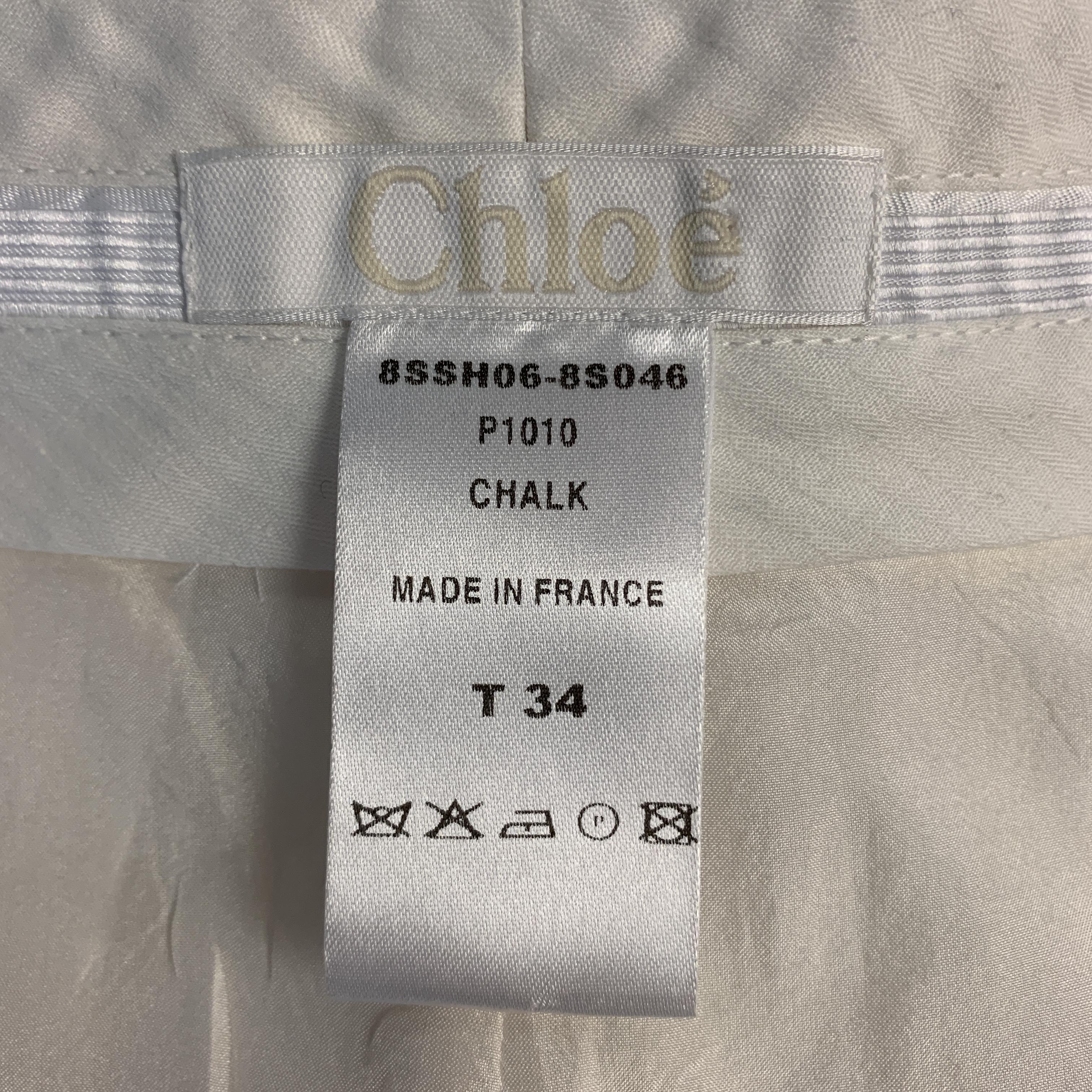 CHLOE Size 2 Cream Silk Pleated Shorts 1