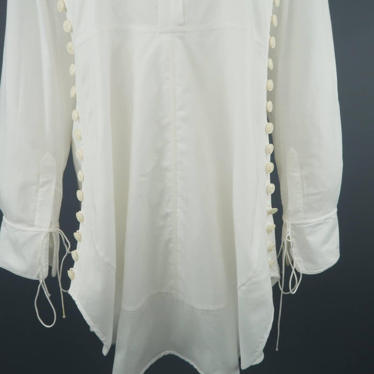 CHLOE Size 2 White Cotton Button Side Band Collar Tunic Blouse at 1stDibs