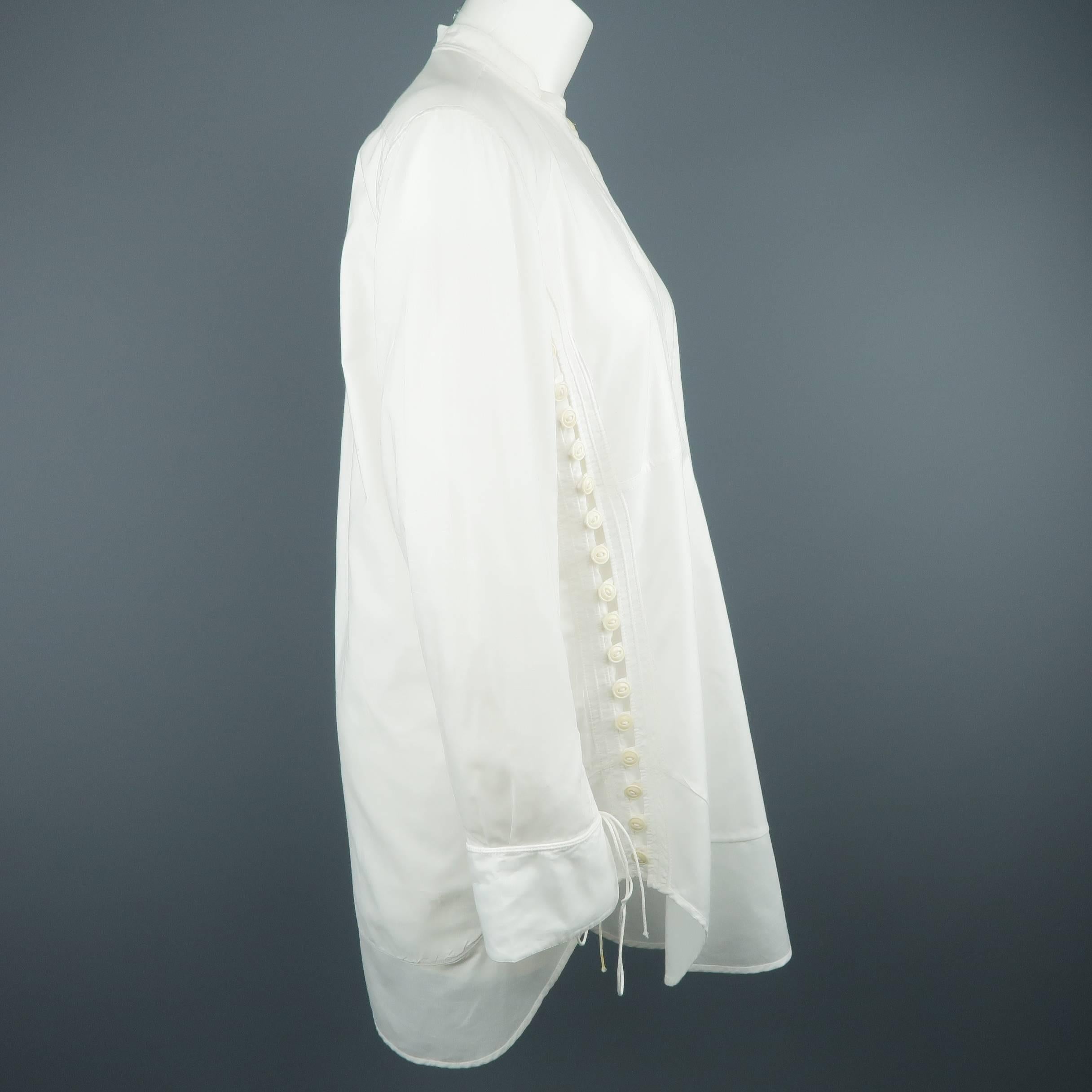 Women's CHLOE Size 2 White Cotton Button Side Band Collar Tunic Blouse