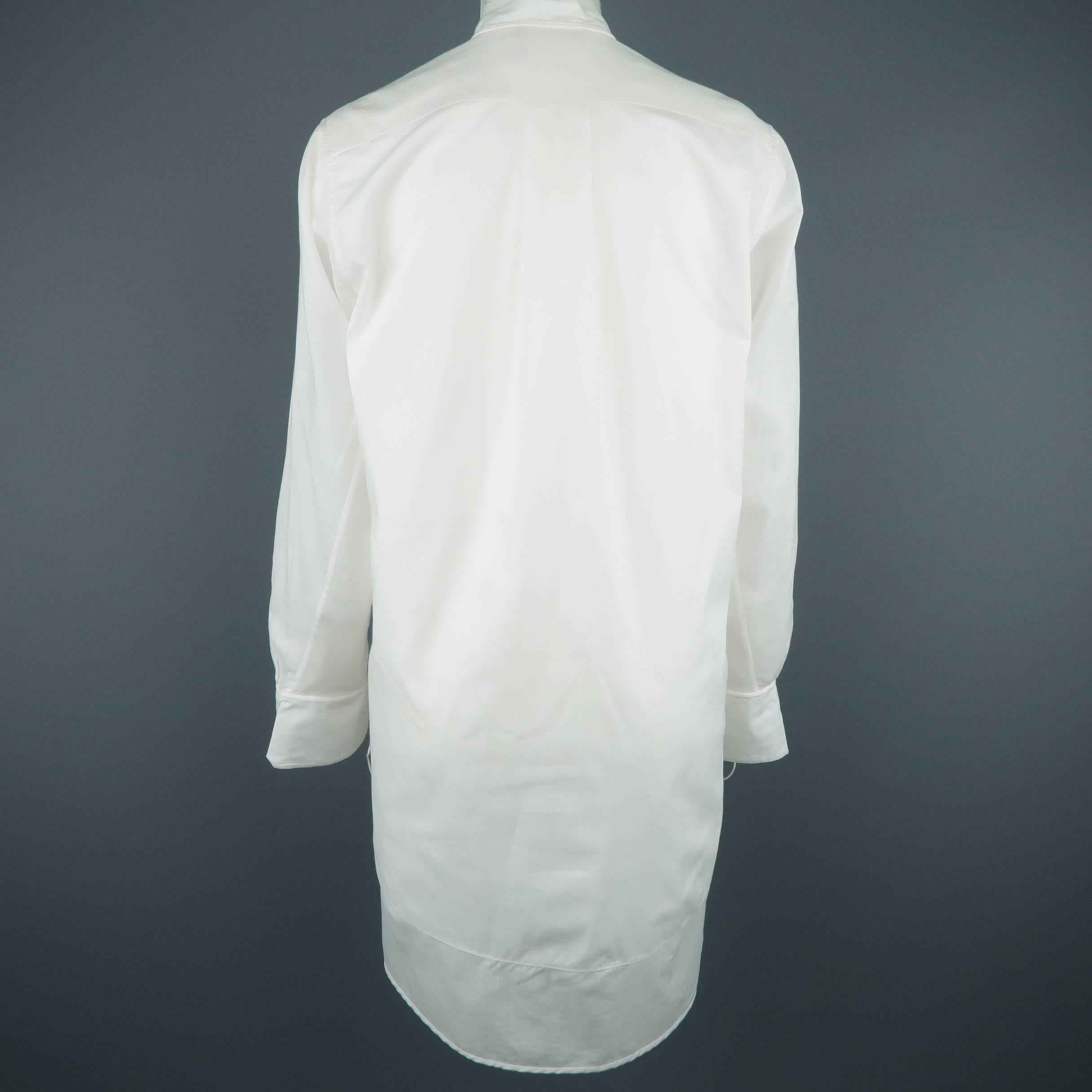 CHLOE Size 2 White Cotton Button Side Band Collar Tunic Blouse 1