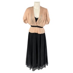 CHLOE Size 4 Blush Black Silk Pleated Spaghetti Straps Long Dress Set