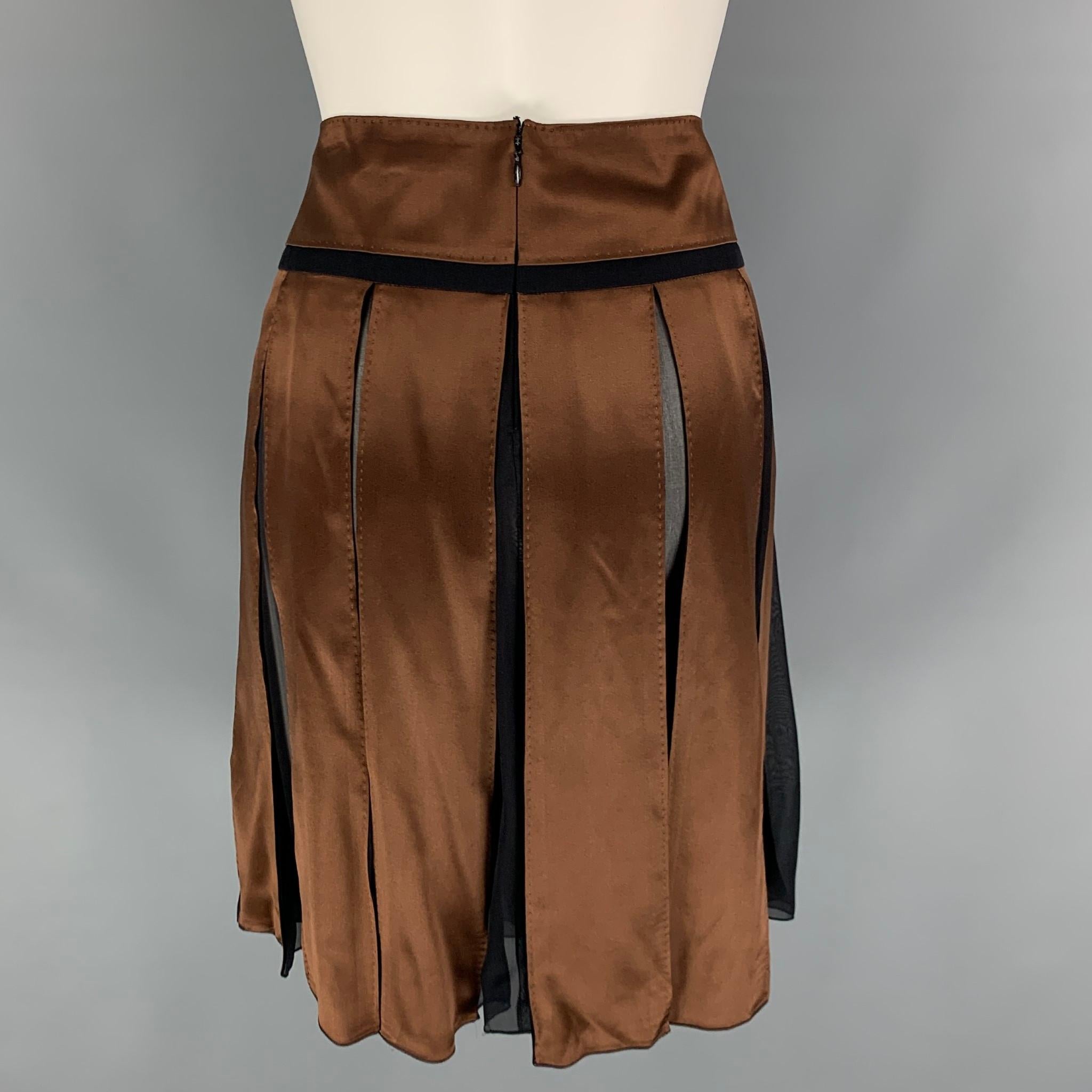 CHLOE Size 4 Brown Black Satin Silk Pleated Skirt In Good Condition In San Francisco, CA