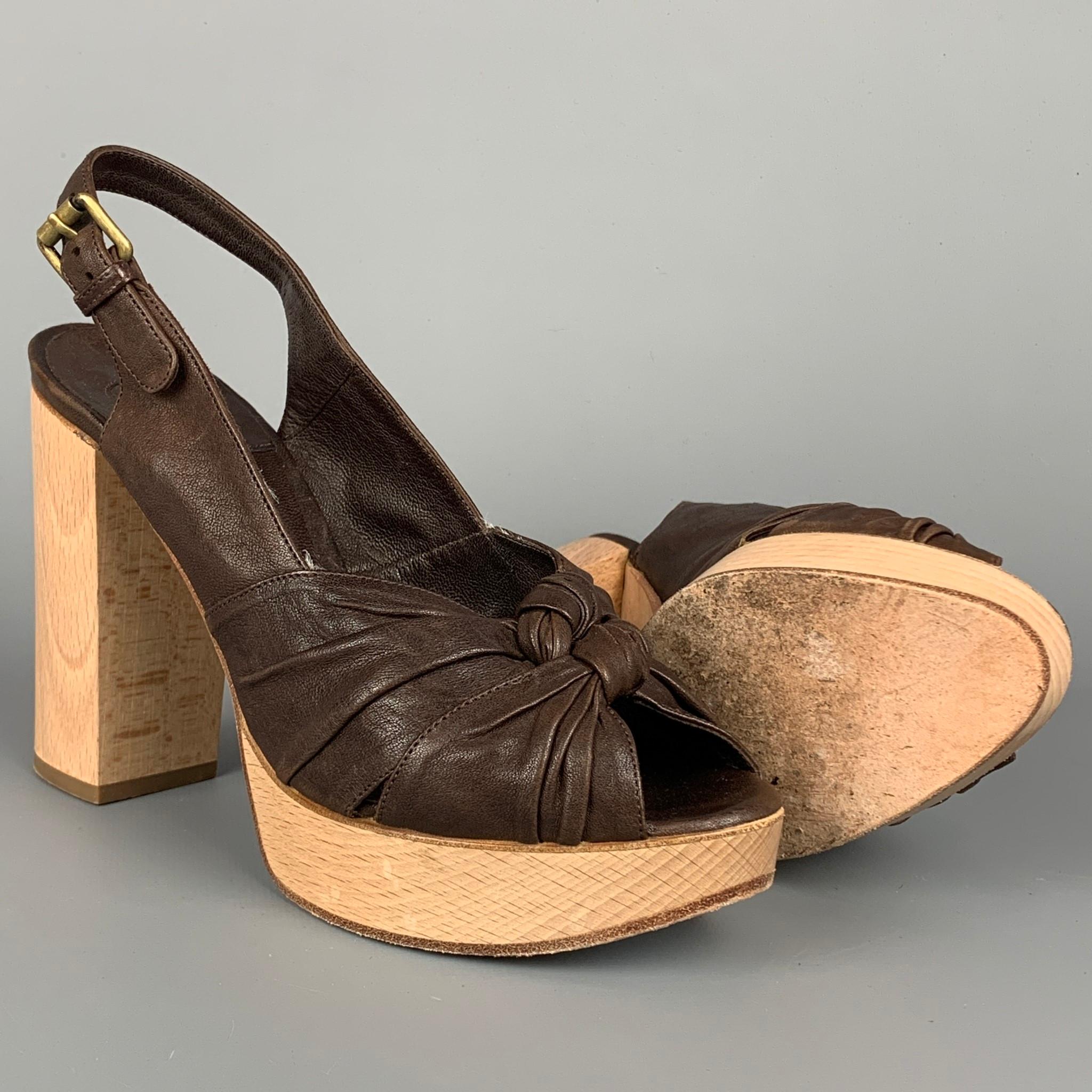 CHLOE Sandalias de plataforma con tacón grueso de piel marrón talla 6 Negro