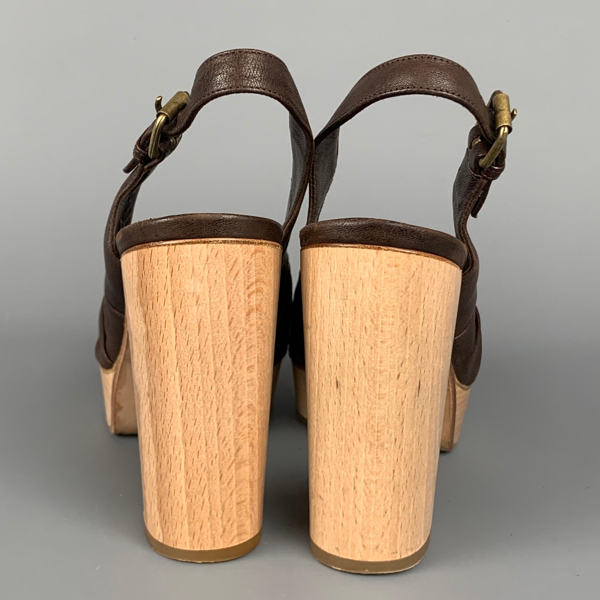 De las mujeres CHLOE Sandalias de plataforma con tacón grueso de piel marrón talla 6