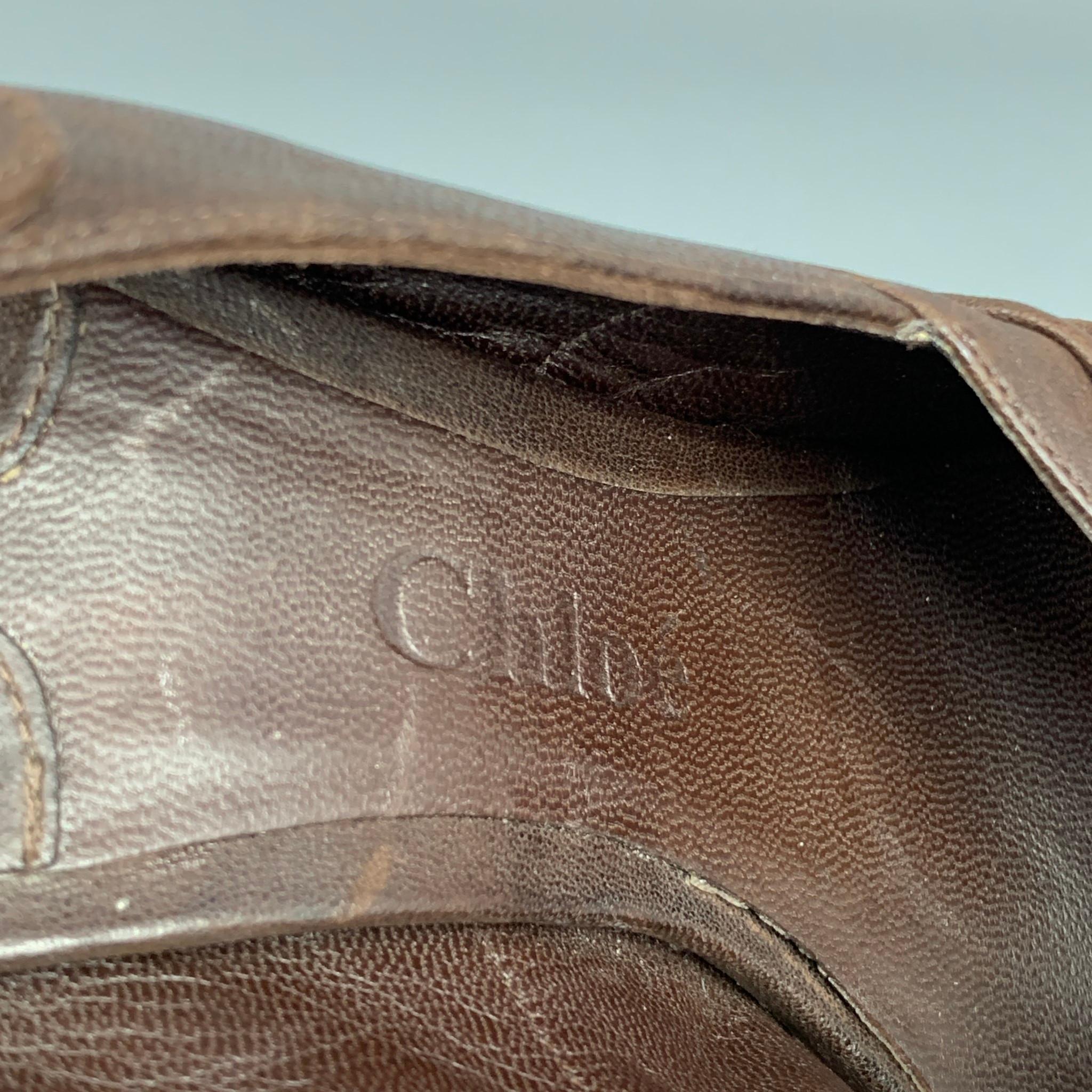 CHLOE Sandalias de plataforma con tacón grueso de piel marrón talla 6 1