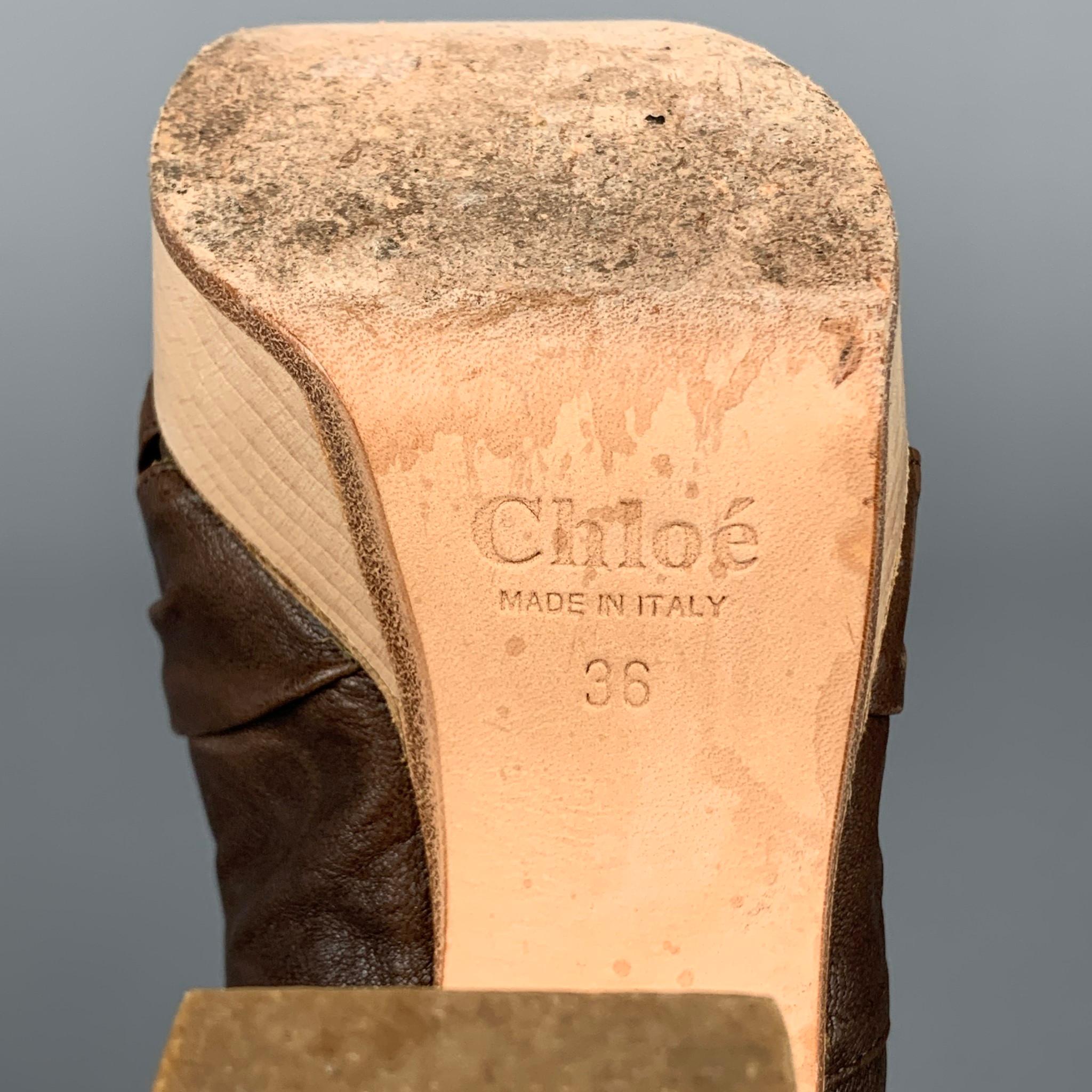 CHLOE Sandalias de plataforma con tacón grueso de piel marrón talla 6 2