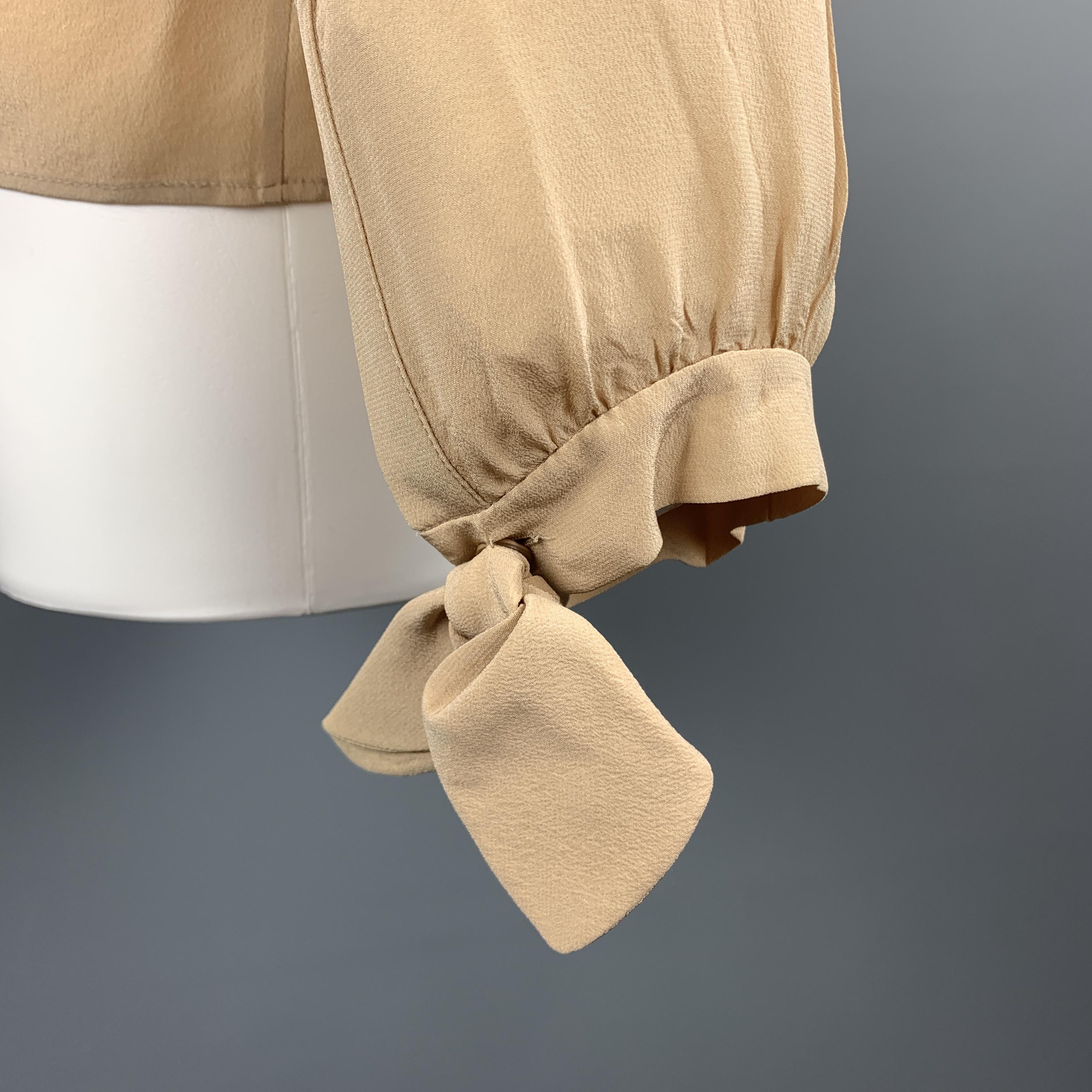 CHLOE Size 8 Beige Silk Crepe V Neck Bow Cuff Blouse In Good Condition In San Francisco, CA