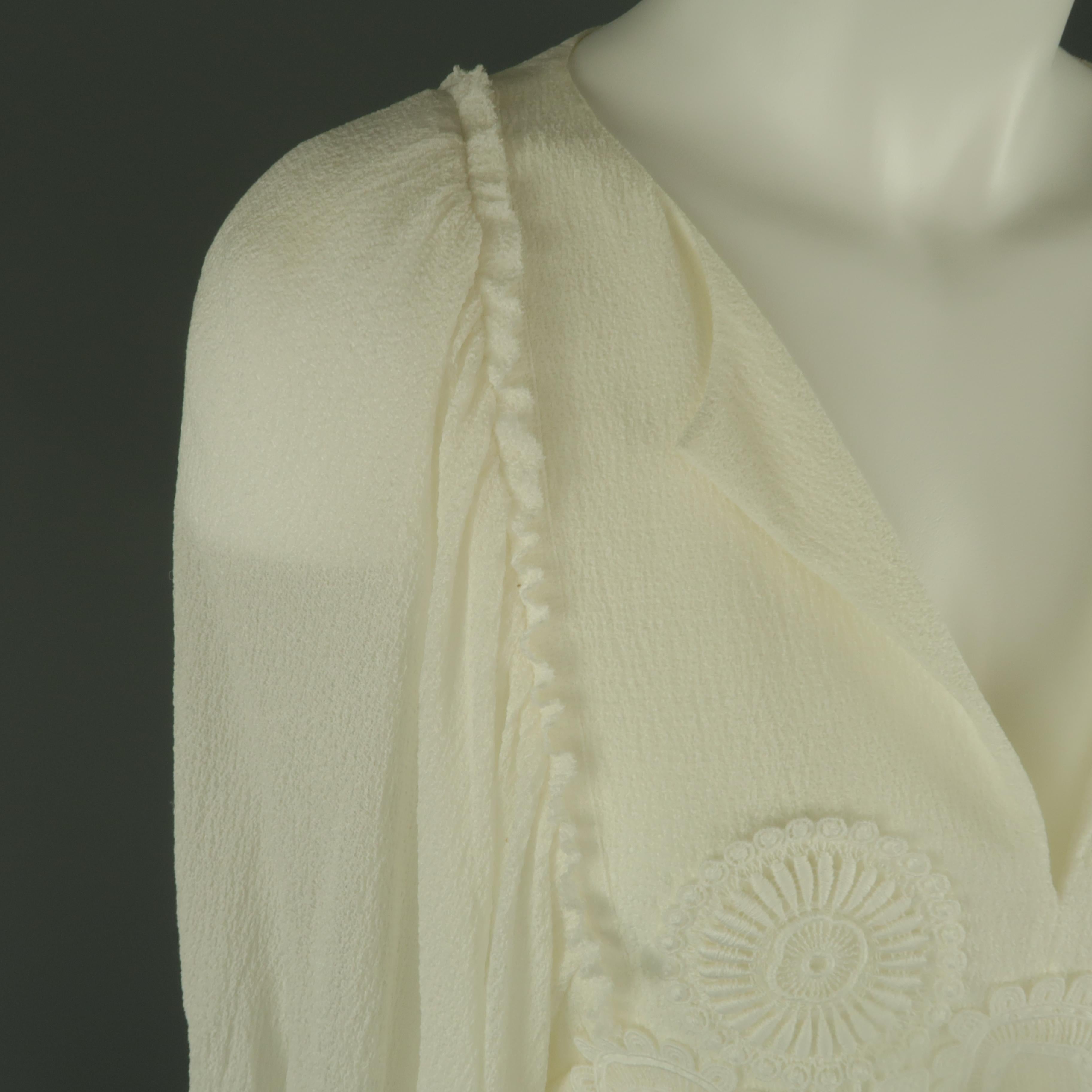 Women's CHLOE Size 8 Cream Silk Crepe Embroidered Baloon Sleeve Tunic Blouse