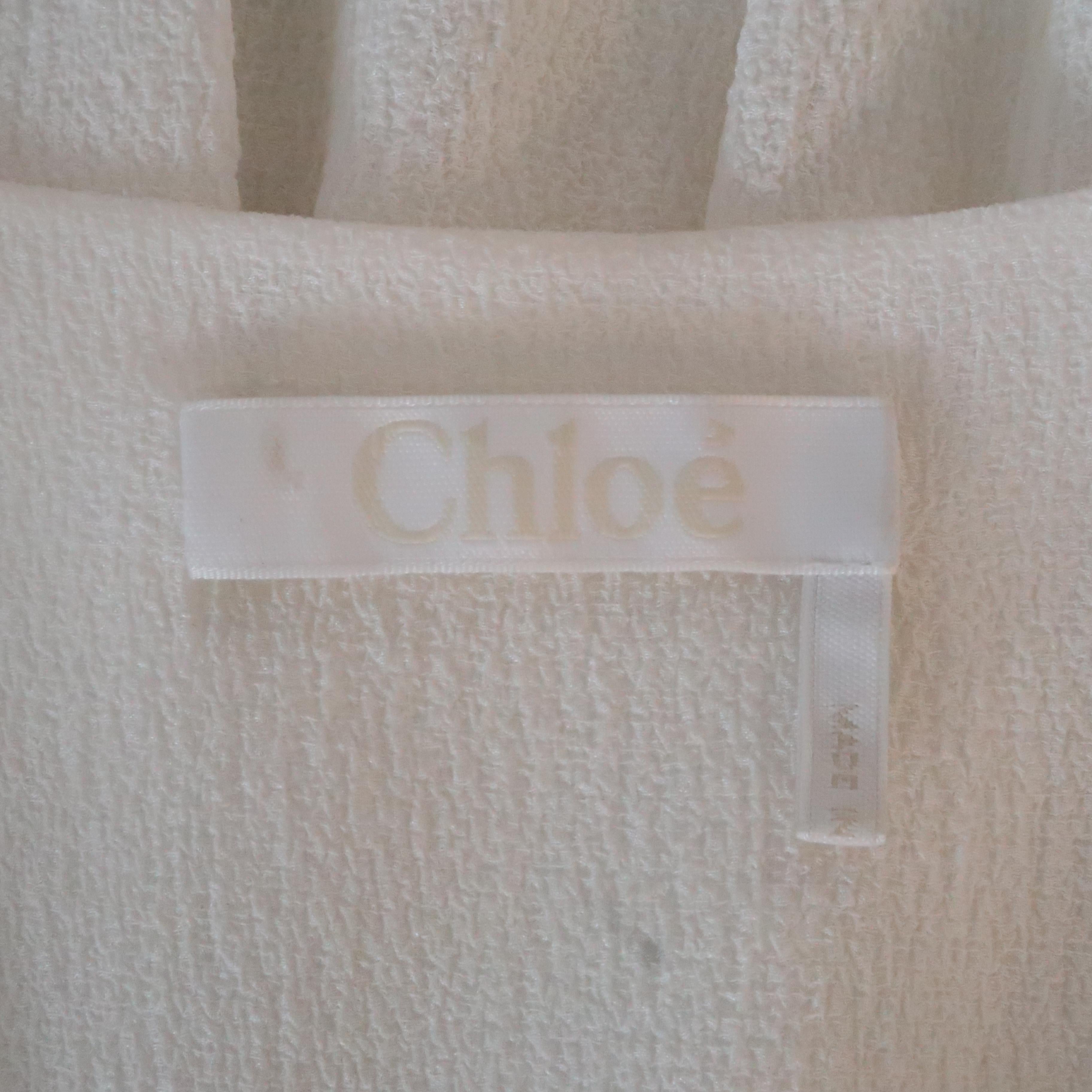CHLOE Size 8 Cream Silk Crepe Embroidered Baloon Sleeve Tunic Blouse 4