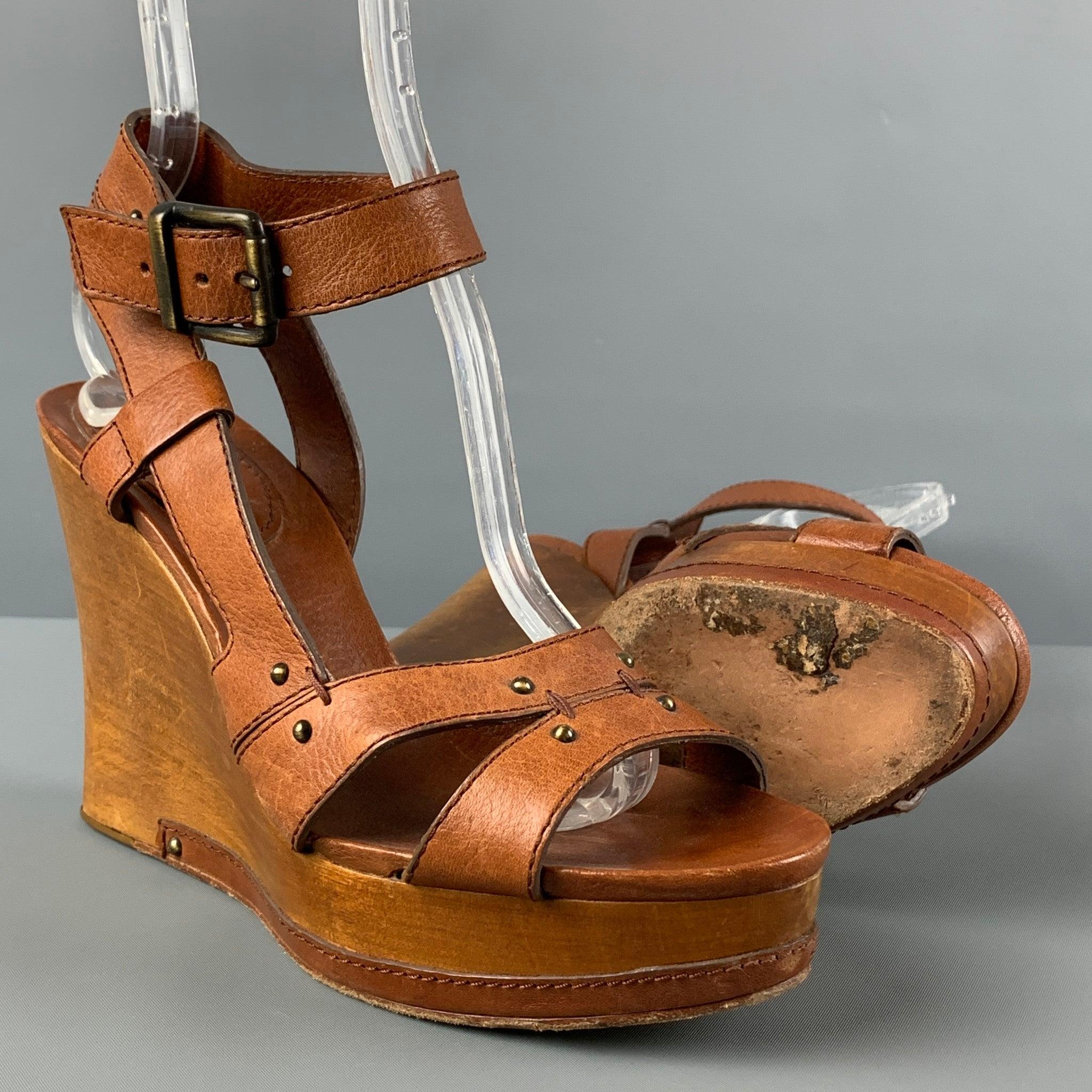 CHLOE Size 8 Tan Leather Platform Sandals In Good Condition In San Francisco, CA