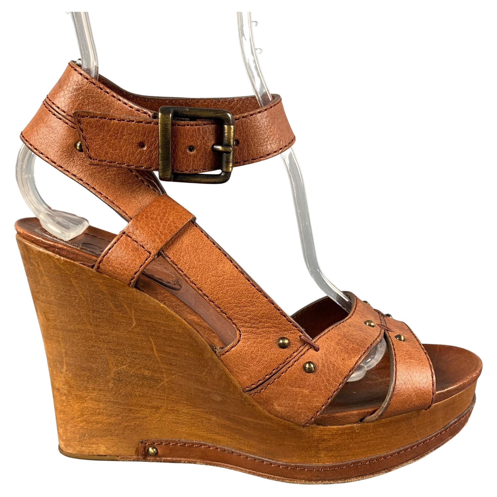 CHLOE Size 8 Tan Leather Platform Sandals