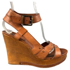 CHLOE Size 8 Tan Leather Platform Sandals