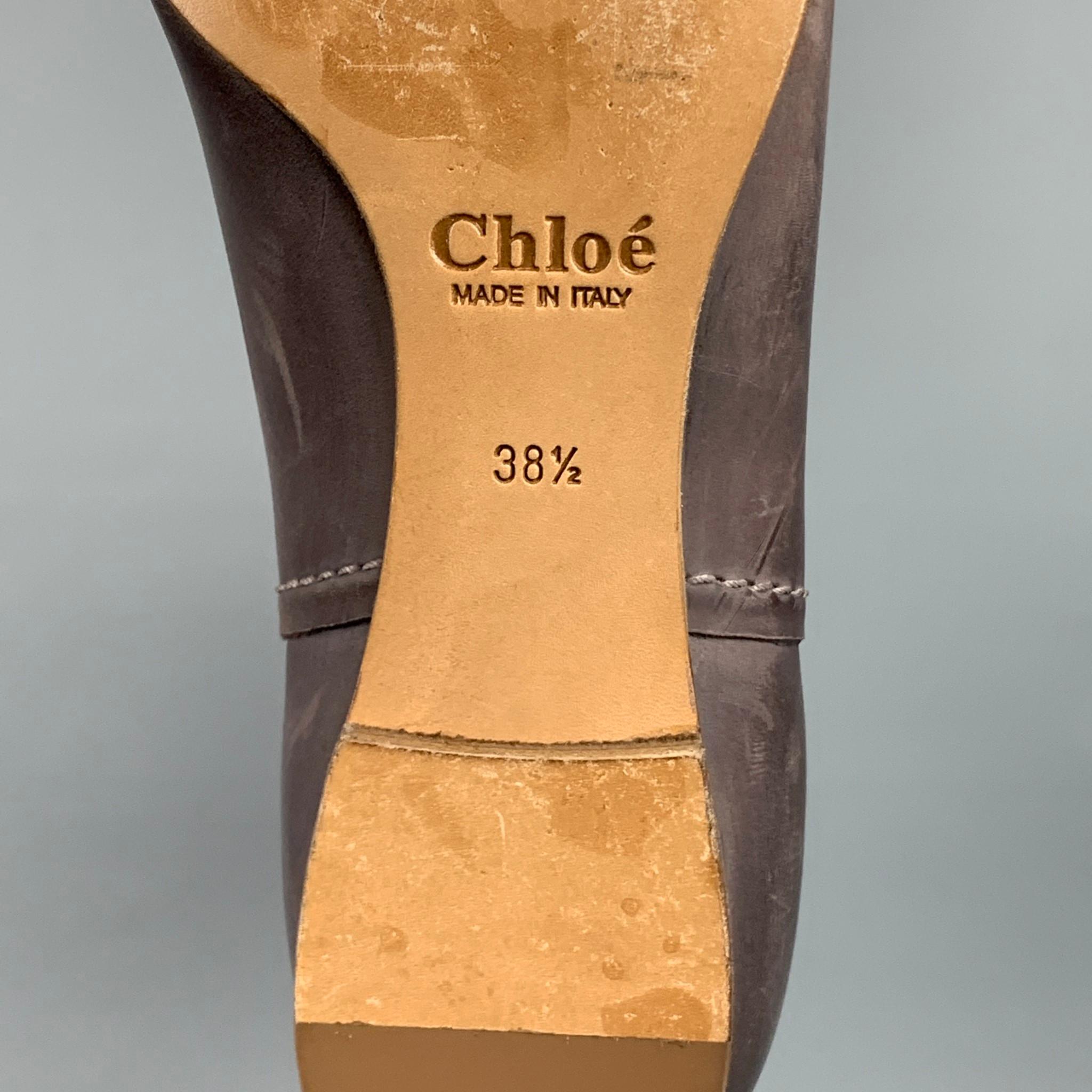 CHLOE Talla 8.5 Botas Julie Altas a la Rodilla de Cuero Marrón con Puntadas en Contraste 2
