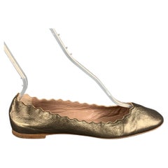 CHLOE Size 8.5 Gold Leather Solid Ballet Flats