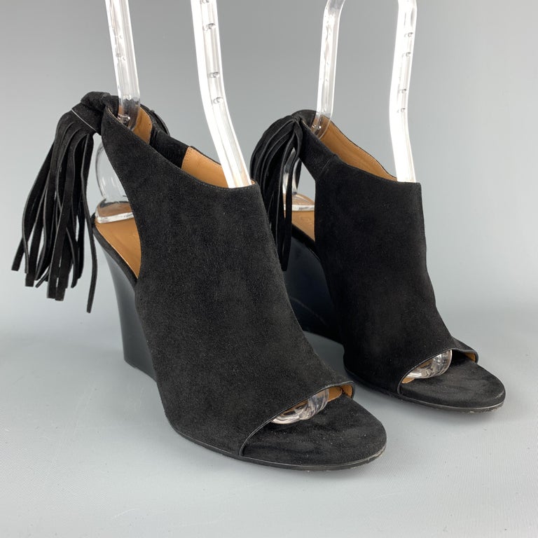 CHLOE Size 9 Black Suede Fringe Cutout Wedge Boots For Sale at 1stDibs ...