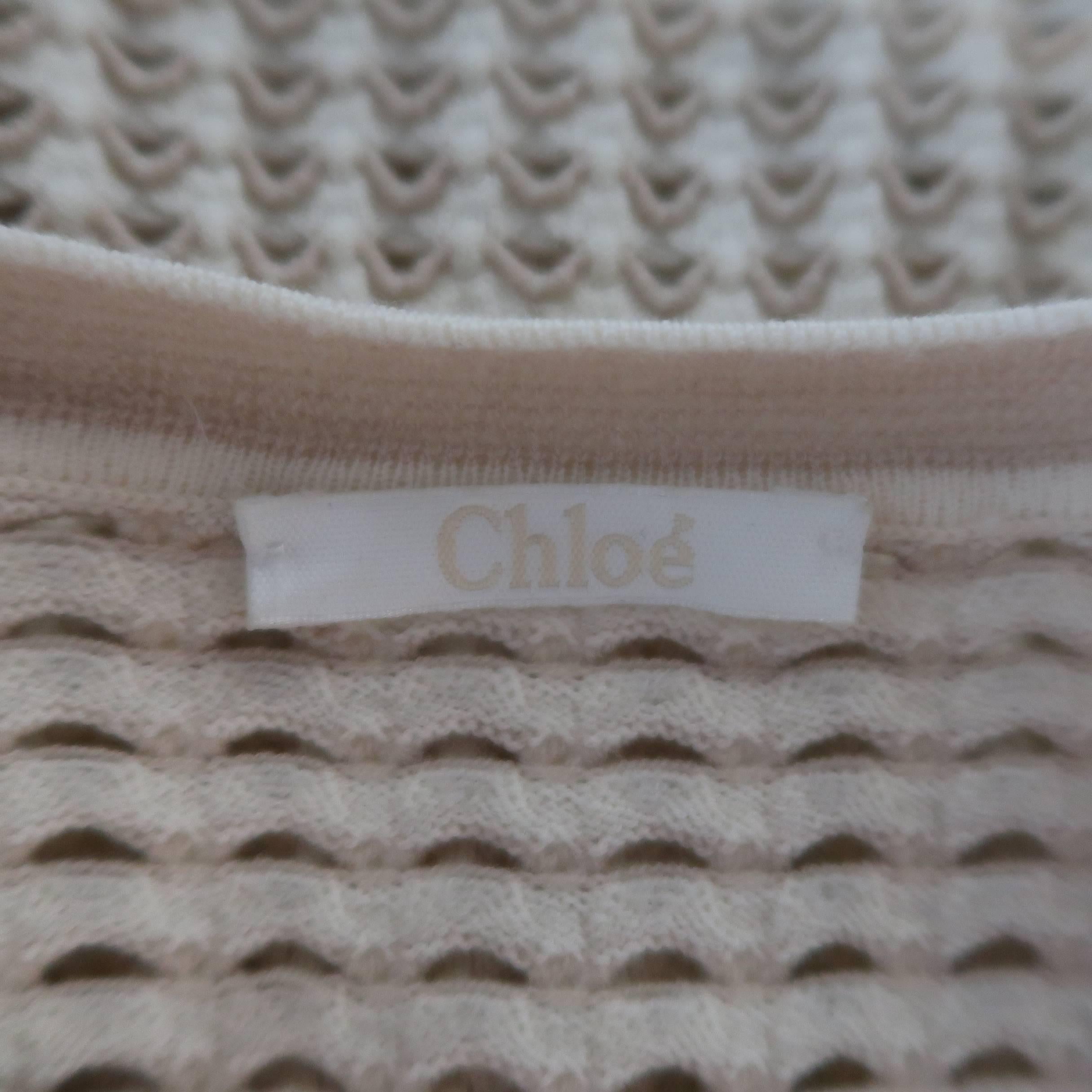 Women's CHLOE Size L Cream Stretch Wool Mesh Knit Crewneck Cardigan